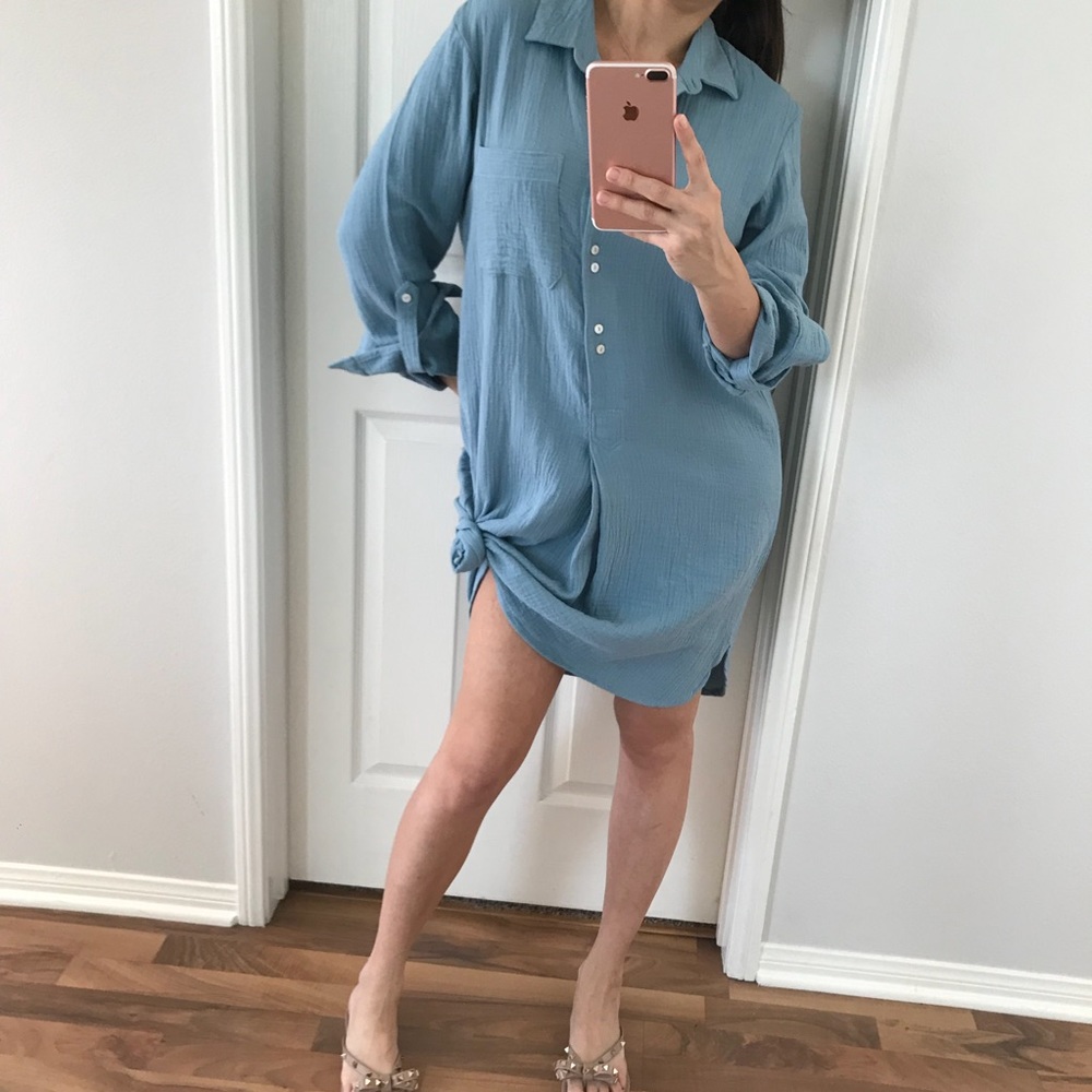 LAST • Beachy Blue Shirt Dress - Picture 2 of 8